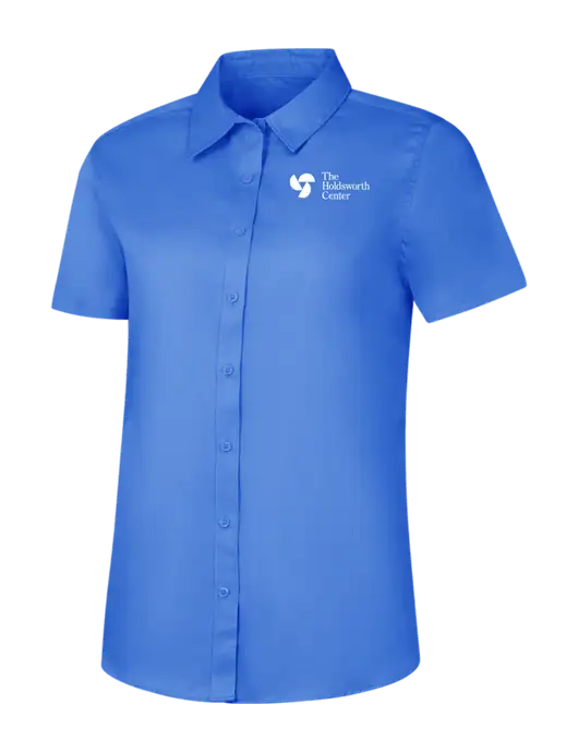 Womens Dark Carolina Blue Short Sleeve Superpro React Twill Shirt w/Holdsworth Center Logo