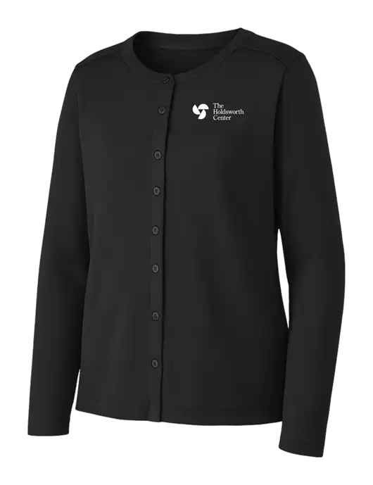 Black Womens Concept Stretch Button-Front Cardigan Sweater w/Holdsworth Center Logo