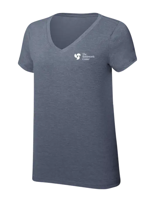 Womens Simply Soft V-Neck Navy Frost 4.5oz  Poly/Combed Ring Spun Cotton T-Shirt w/Holdsworth Center Logo