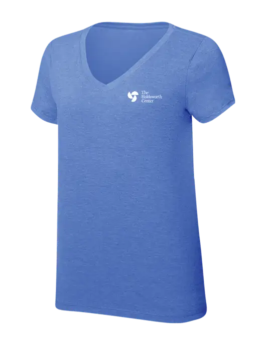 Womens Simply Soft V-Neck Royal Frost 4.5oz  Poly/Combed Ring Spun Cotton T-Shirt w/Holdsworth Center Logo