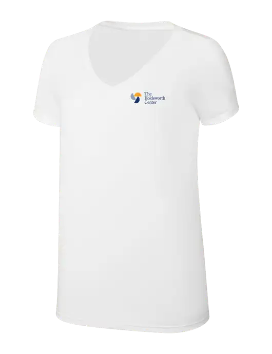 Womens Simply Soft V-Neck White 4.5oz  Poly/Combed Ring Spun Cotton T-Shirt w/Holdsworth Center Logo