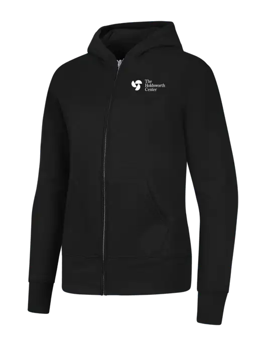 Jet Black Womens Core Fleece Full-Zip Hooded Sweatshirt w/Holdsworth Center Logo