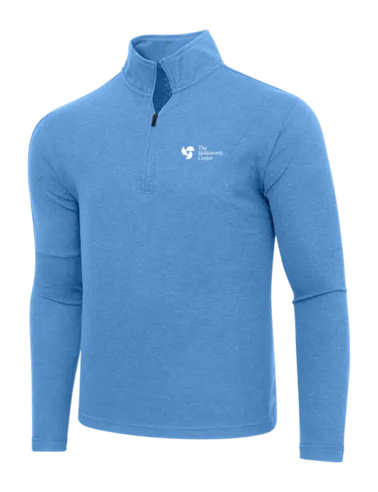 Adidas Light Blue Heather 3 Stripes Quarter Zip Sweater w/Holdsworth Center Logo
