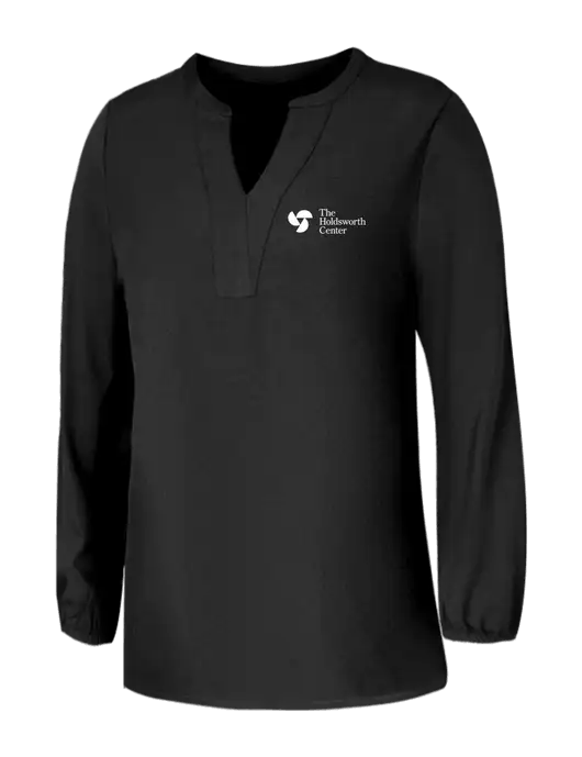 Mercer+Mettle Womens Deep Black Stretch Crepe 3/4 Sleeve Blouse w/Holdsworth Center Logo