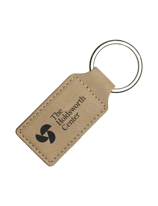 Tan Laserable Leatherette Rectangle Keychain w/Holdsworth Center Logo