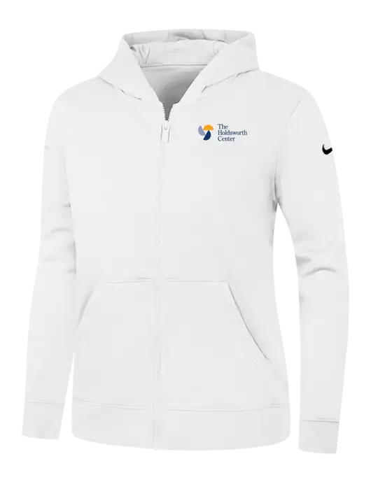 Nike Womens Club Fleece Sleeve Swoosh Full-Zip White Hoodie w/Holdsworth Center Logo