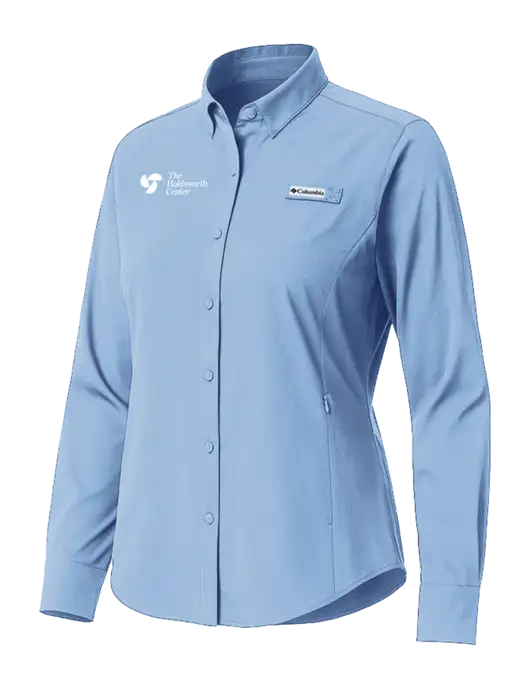 Columbia Light Blue Womens PFG Tamiami II Long Sleeve Shirt w/Holdsworth Center Logo
