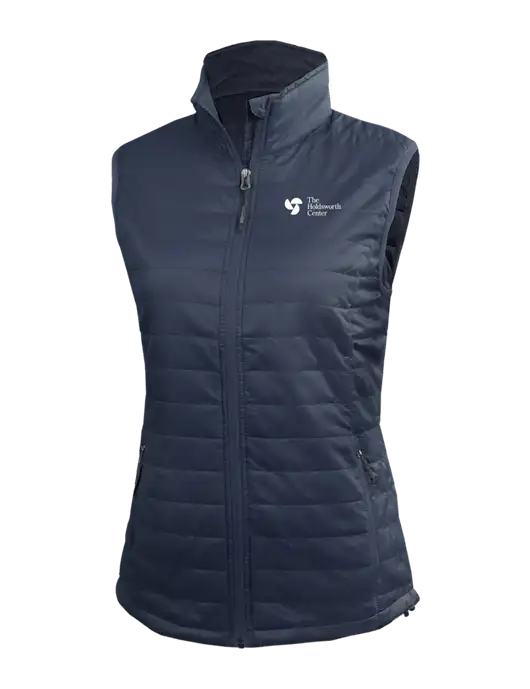 Womens Packable Navy Puffy Vest w/Holdsworth Center Logo