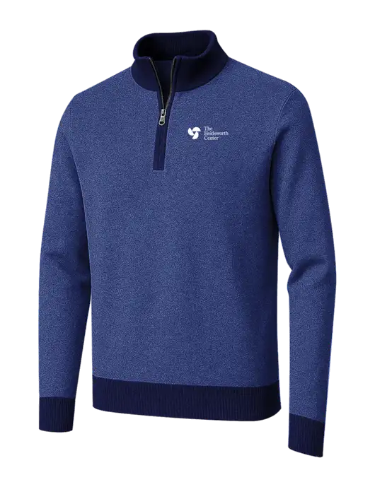 Brooks Brothers Navy/Dark Royal Washable Merino Birdseye 1/4-Zip Sweater w/Holdsworth Center Logo