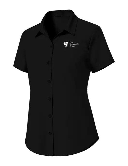 Womens Black Short Sleeve UV Dockside Shirt w/Holdsworth Center Logo