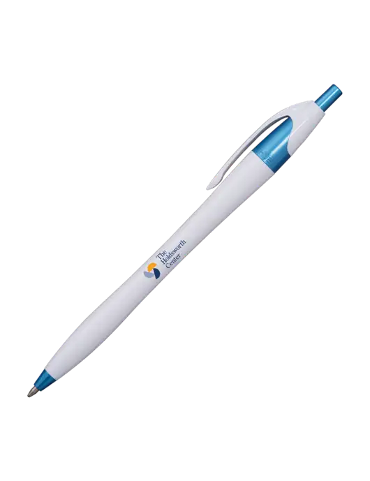 Novella White/Blue Shimmer Pen - Blue Ink w/Holdsworth Center Logo