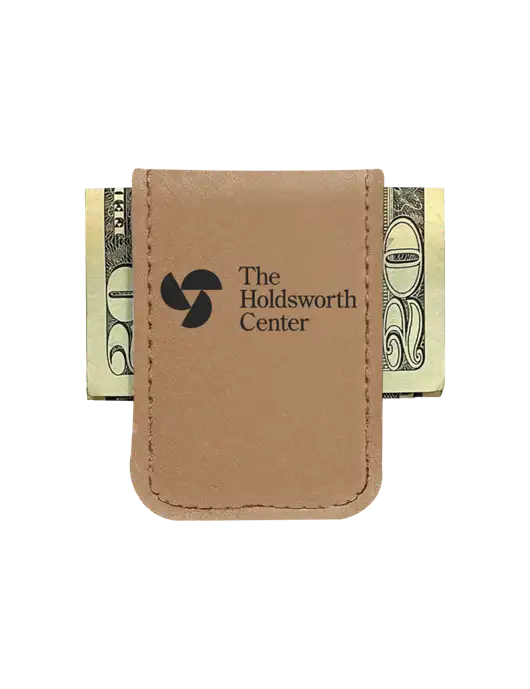 Tan Leatherette Money Clip w/Holdsworth Center Logo