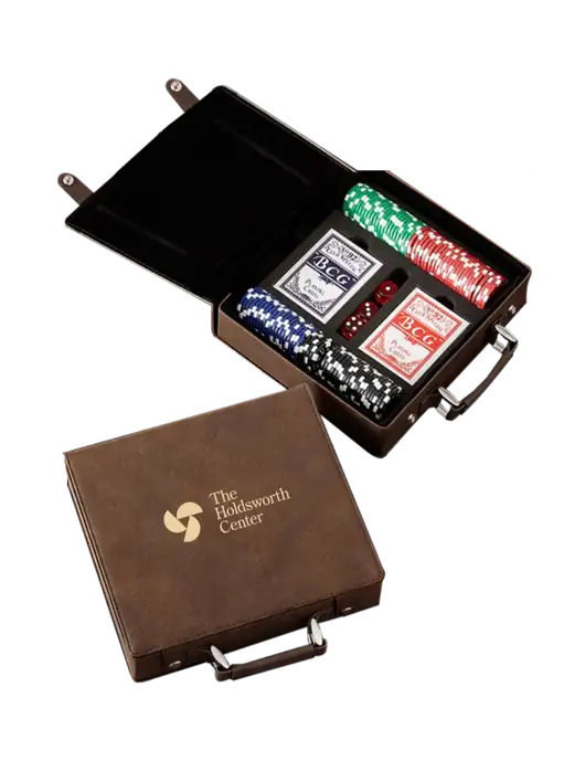Rustic Leatherette 100 Chip Poker Set w/Holdsworth Center Logo