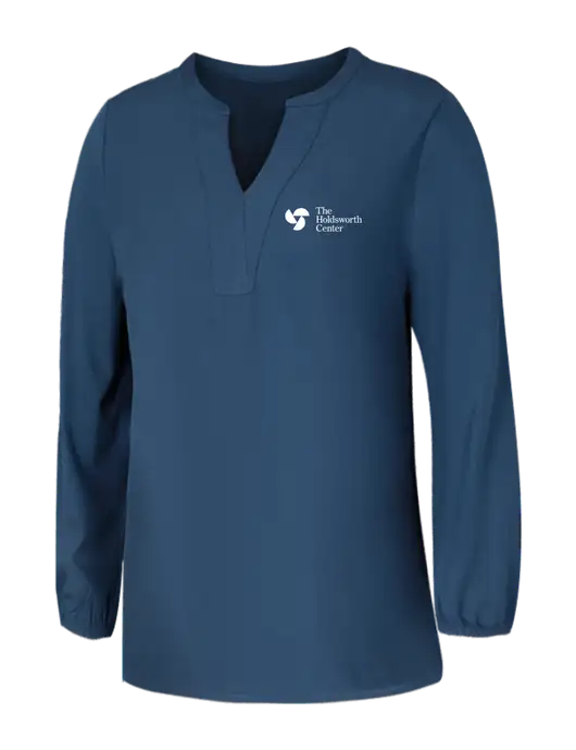 Mercer+Mettle Womens Light Navy Blue Grey Stretch Crepe 3/4 Sleeve Blouse w/Holdsworth Center Logo