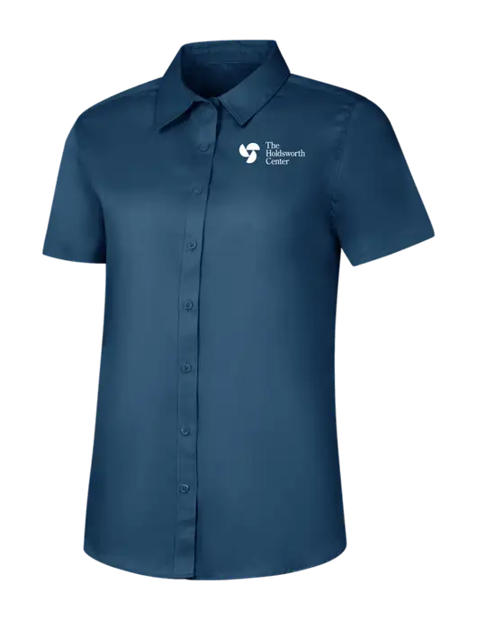 Womens Light Navy Short Sleeve Superpro React Twill Shirt w/Holdsworth Center Logo