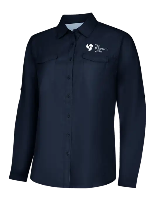 Womens Navy Long Sleeve UV Daybreak Shirt w/Holdsworth Center Logo