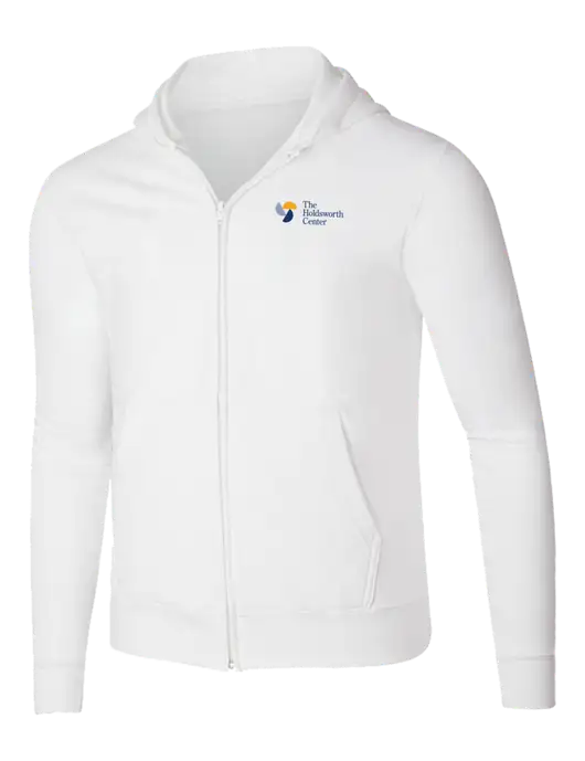 White 8.5 oz Ring Spun Zip Hooded Sweatshirt w/Holdsworth Center Logo