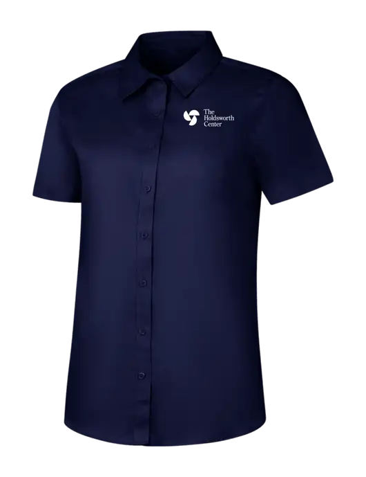 Womens Navy Short Sleeve Superpro React Twill Shirt w/Holdsworth Center Logo