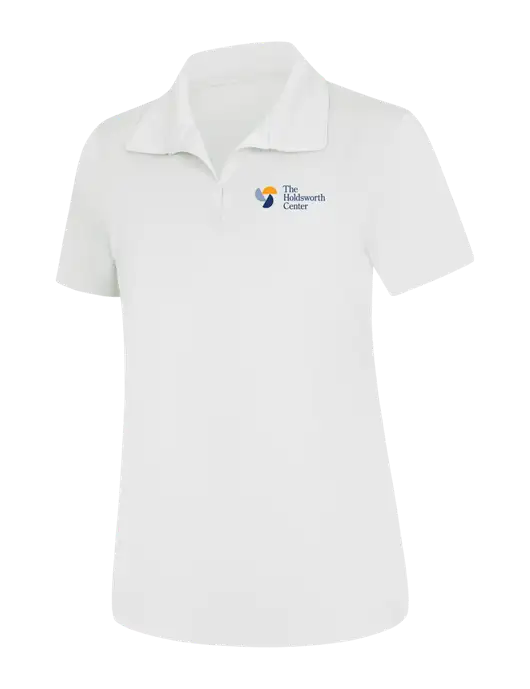 Womens White Micropique Sport-Wick Polo w/Holdsworth Center Logo