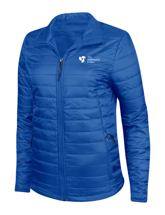 Dark Royal Blue Womens Puffy Packable Jacket w/Holdsworth Center Logo
