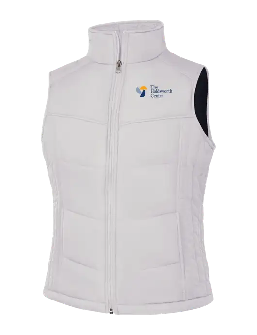 Womens White/Dark Slate Puffy Vest w/Holdsworth Center Logo