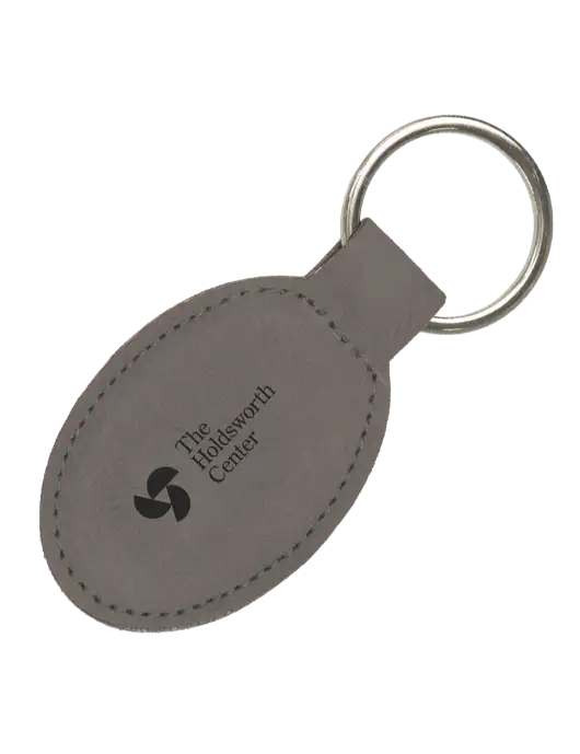 Grey Leatherette Oval Keychain w/Holdsworth Center Logo
