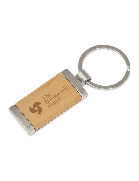 Wood & Silver Rectangle Keychain w/Holdsworth Center Logo